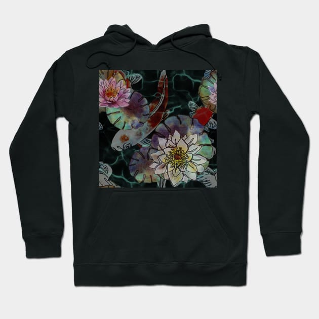 Lotus flowers black koi fish Hoodie by ArtInPi